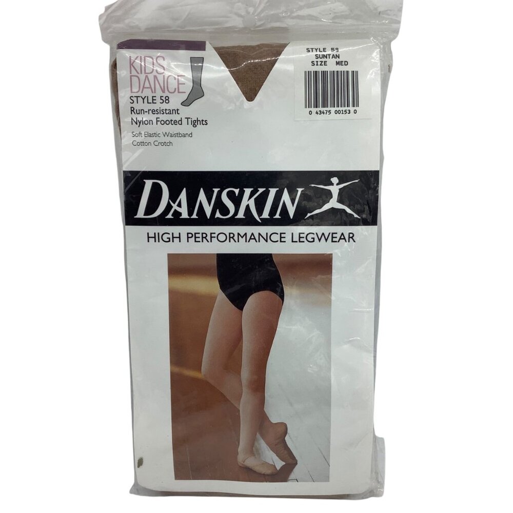 Vtg NEW Danskin Kids Dance Style 58‎ Nylon Footed Tights Suntan Medium Resistant